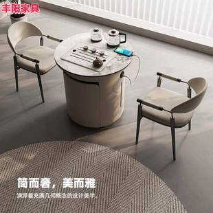 岩EFL板台家用可移动阳台轻奢边柜板圆小岩形简易茶桌茶椅组合茶