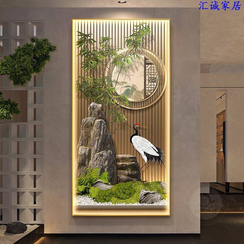 节节高升玄关585装画新中式山走廊道挂画富贵竹饰子过入户带水灯