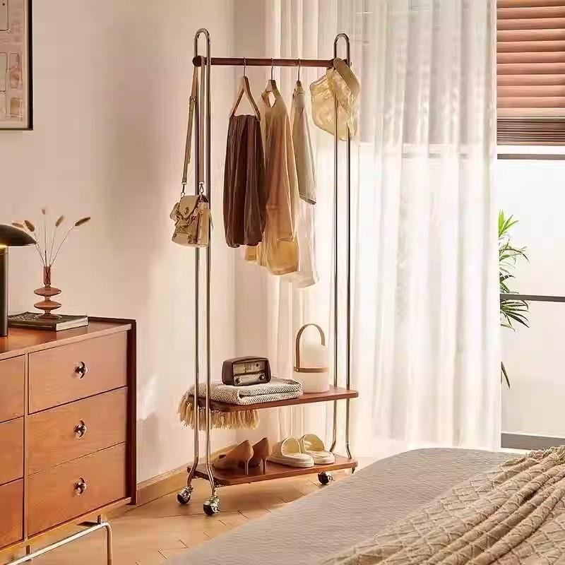 中卧古收纳转挂衣架落地式室家室内法式可移动衣帽DWO架实木用角