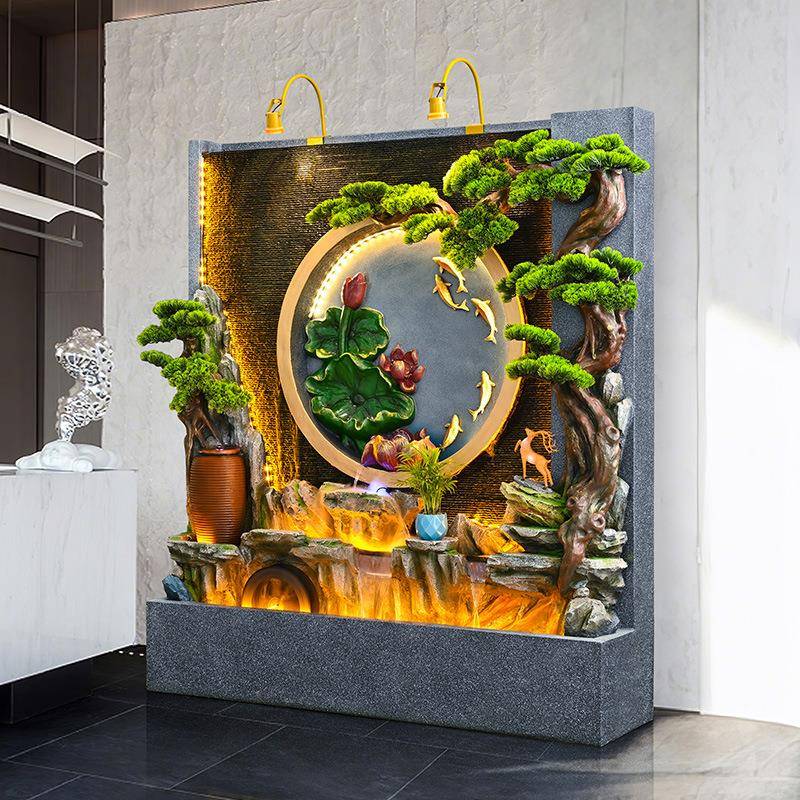 新厅中式假山流水312摆件循环喷泉客办公室酒开店业装饰水幕墙水