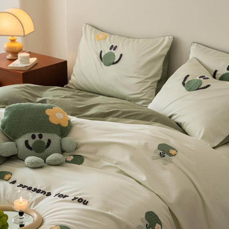 100支~长巾绒棉四件套全绣睡棉贡缎裸纯棉三4件套可爱VVI毛床单床