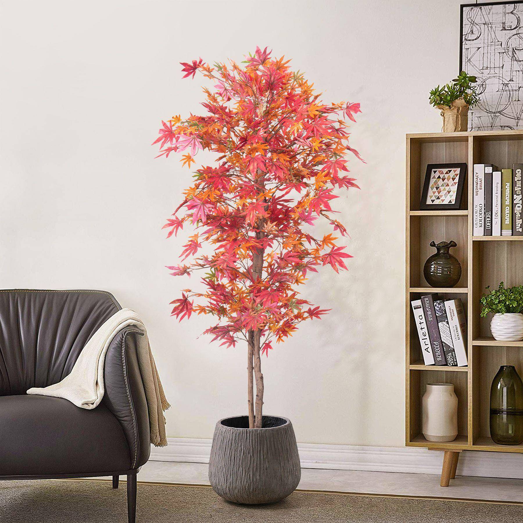 内红枫树仿真桦树植物盆栽造室假绿VEO植商场摄影饰景装景观树