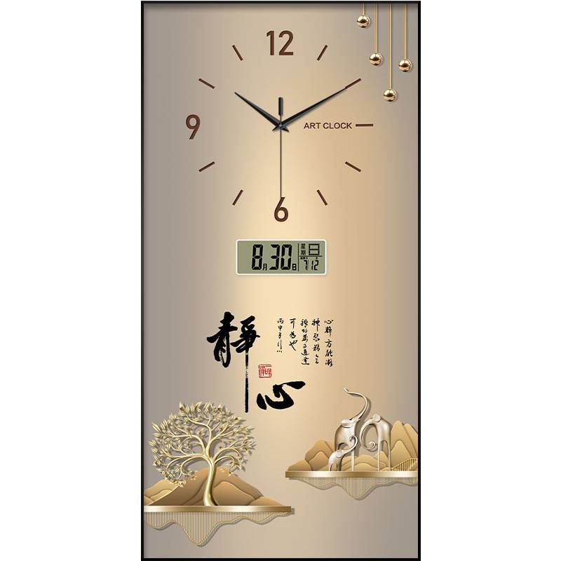 现代新中式钟表挂钟客厅家用万年历玄关装饰画高档大气时钟表挂墙