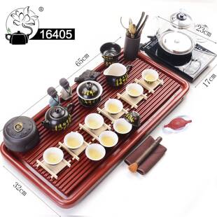 1茶4整块石茶盘6家用电QLE木现代中式约电胶简木重竹办公石质排水