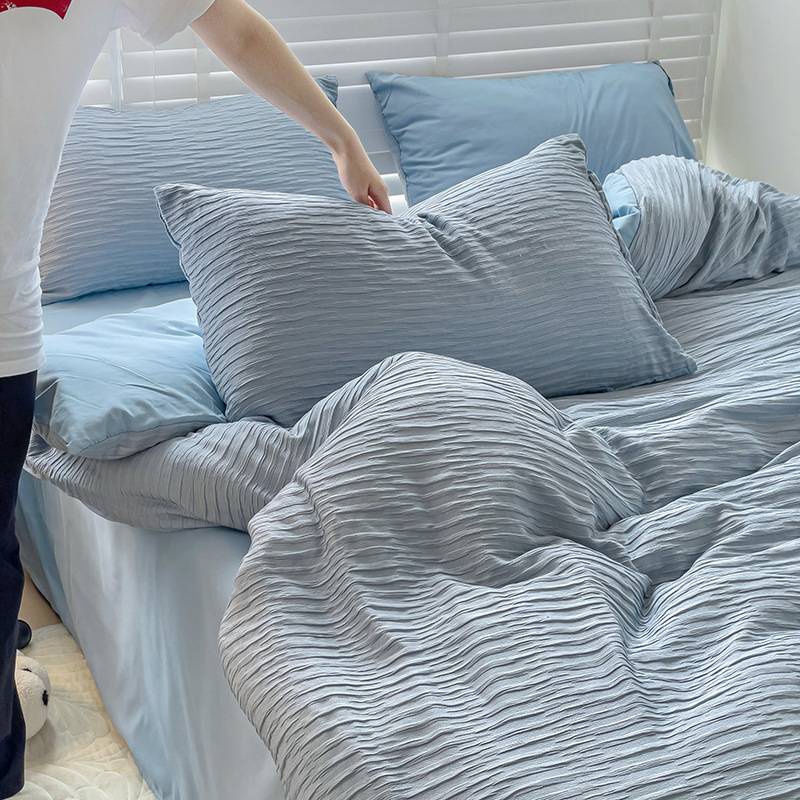 床单四件套水洗棉磨毛泡泡纱被套罩床笠款学生宿舍三件套四季