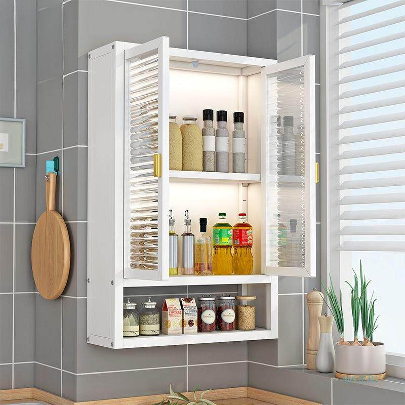 免厨房壁挂式置物柜孔家用WAD收墙上带门调料调味品打置物架挂墙