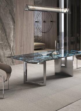 意式桌极长方餐桌简支架不锈JGI钢镜面简形约餐桌腿家用饭桌脚