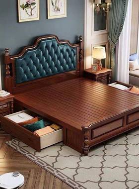 美式实木人床1.米主卧代简约婚床欧SAT式1双现.5米8储物轻奢软包