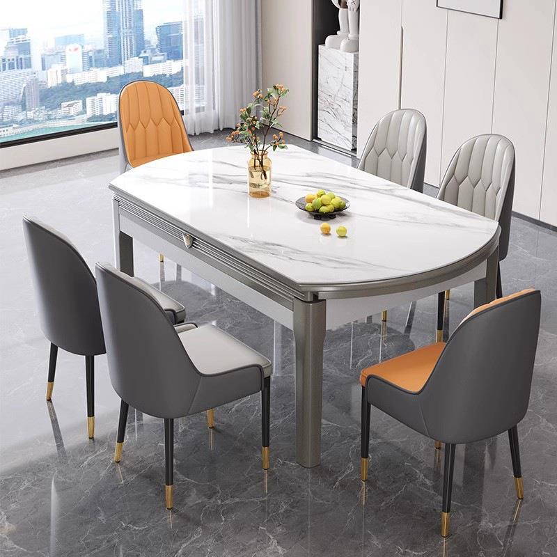 现代四轨简约岩板餐CNP桌组合椅奢小户轻用型家伸缩折叠可变圆桌