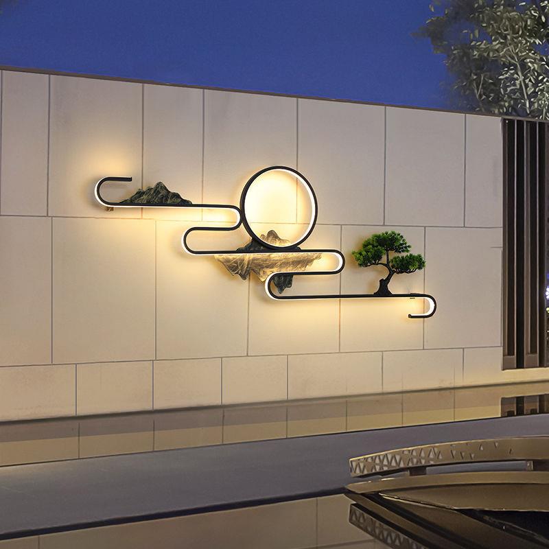 现水代简约太阳防壁灯外墙灯装饰别墅围能墙影壁灯新中式景观PGO