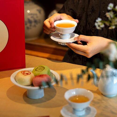 2茶24中秋0节20240816器礼一壶两盏影青茶茶具套装组合果盘饼组合