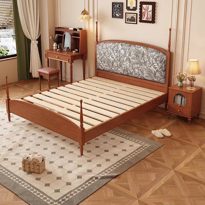 中古风田园复1古实床主卧.8米双床家用婚床1.木5米美式单人BJL人