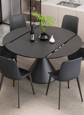 可旋伸缩餐桌德利丰黑色岩意式极CSL简转轻板可方可圆奢餐桌椅组