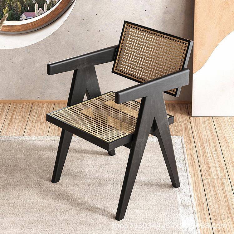 中古轻奢带CY04扶手设椅师家用皮革靠背椅餐复古约不锈计钢餐厅简