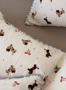 A类儿用双酥软层纱可爱纯棉纱布床上用品四童WOK件套纯棉全可棉被