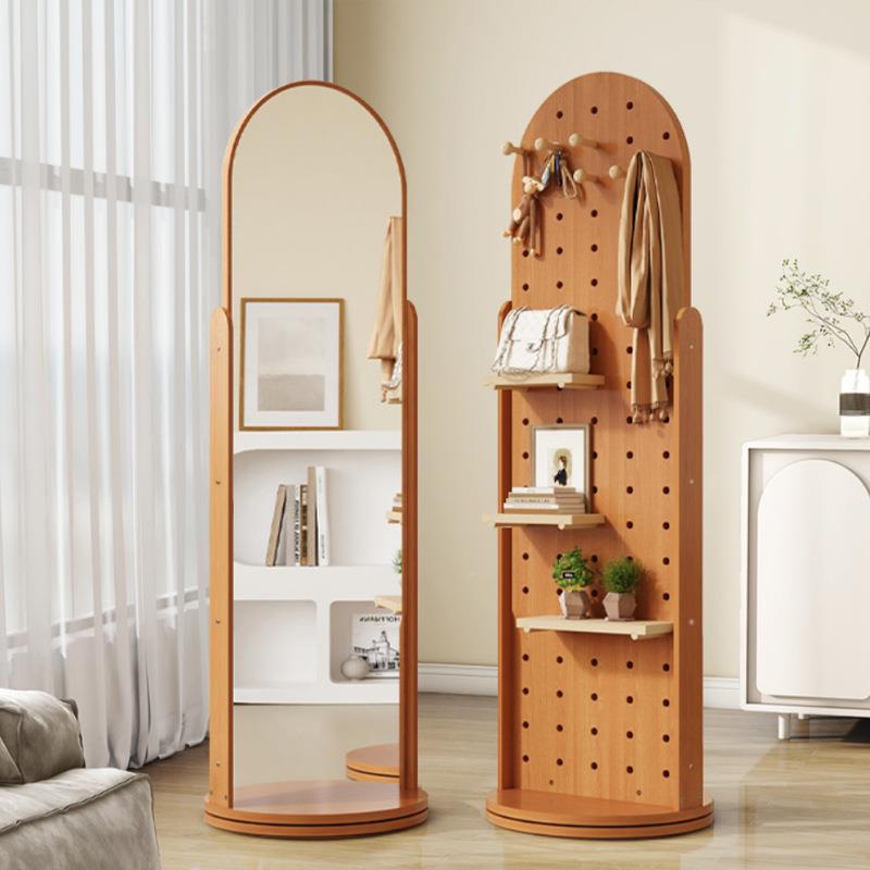 全身落试地镜家用洞洞板穿衣镜旋转可移动架衣IWQ挂一体镜镜子衣