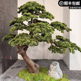 迎客松真树造件景松假树UBY室内绿植景观大型罗汉摆楼梯下仿橱窗