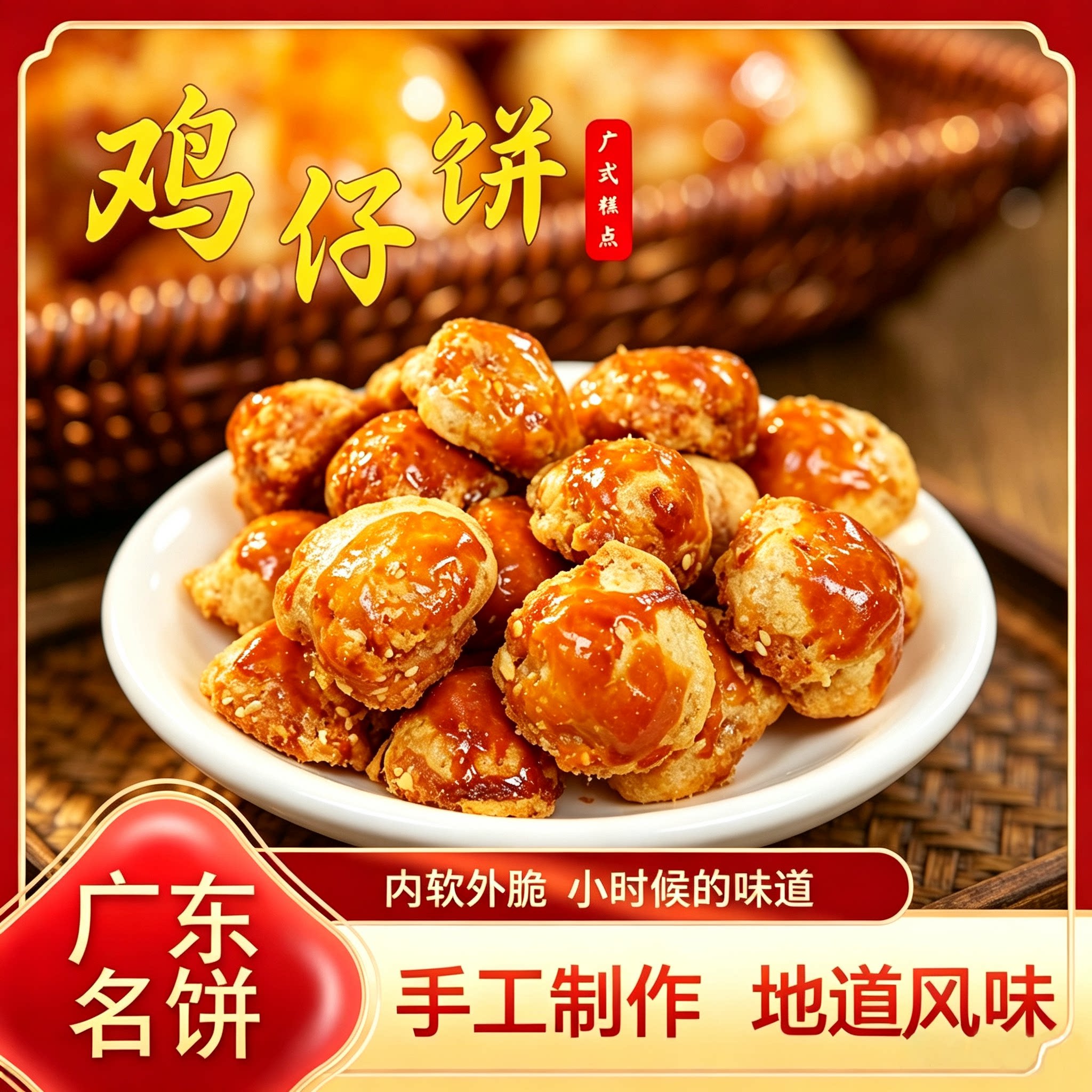 广东老字号南乳鸡仔饼正宗广东特产老式小凤饼咸香酥脆茶点零食