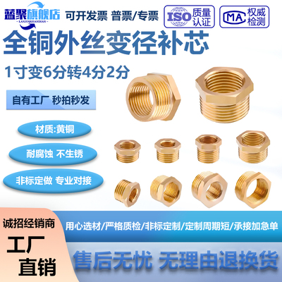 全铜补芯补申内外丝压力表补心变径接头1寸变6分转4分2分