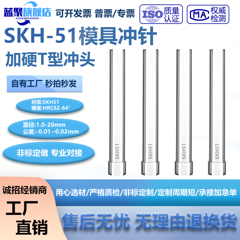 模具冲针SKH51高速钢加硬T型冲头不锈钢圆柱五金模具压孔非标定做