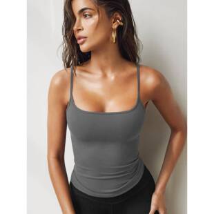 top辣妹弹力灰色吊带背心tanktop women紧身型背心 tank black