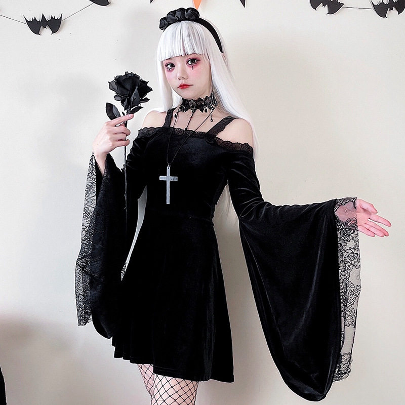 朋克风暗黑网纱连衣裙山本冷淡风哥特小恶魔女软妹万圣节服装性感