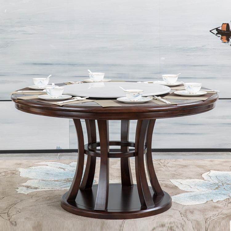 新木组中16815式实餐桌椅圆合转盘饭店形酒店圆餐桌6人饭桌家用大