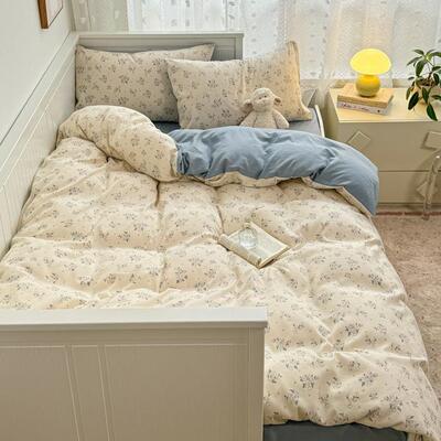 A高克重小类清棉新水洗棉花磨毛床单床笠四印件IMN套云朵印花四件