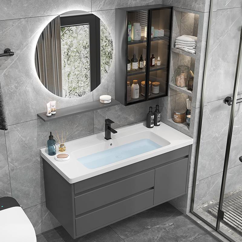 my实木落地式陶瓷一体盆浴室柜组合洗脸洗手池卫生间镜柜洗漱台盆