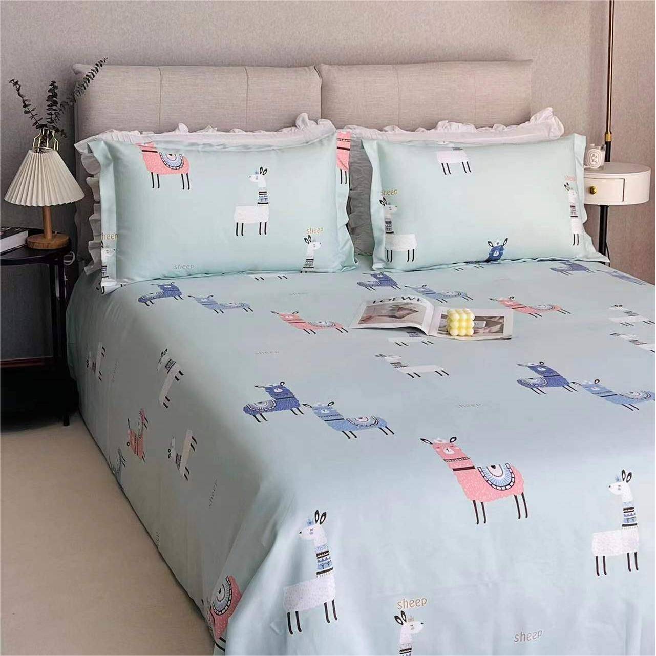 冰竹上纤维508儿丝童床单枕套卡通印套花可水洗三件床用品学生床