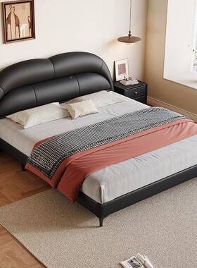 现代简约皮床卧室双皮CIJ人单人纳帕实木件软包皮床储物床一床起