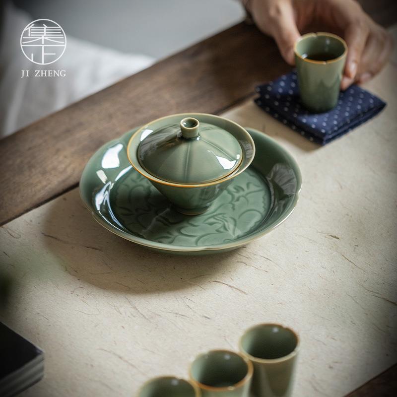 越窑青盘葵口壶瓷承日式复古干泡茶KFJ桌小茶台淋瓷壶茶壶陶养壶