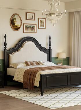 古美主实木床式黑色床1.66205M1.8M双人床软包现代简约复法式床卧