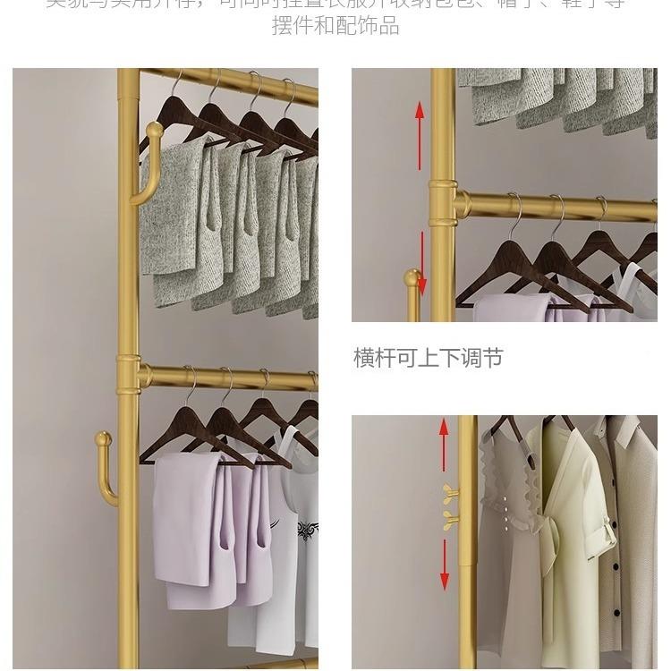 双层衣架落地晒用阳台晾衣收DQB架卧室内简易可升降杆衣家帽架纳