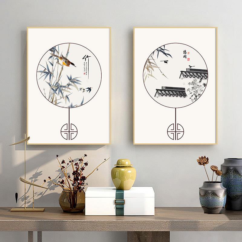 水墨餐画工画笔花鸟画中式厅装饰画厅茶客40室壁办公室挂画古典抽