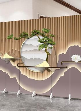 中屏风隔断客山水实木折叠办XVC厅动公室玄关可移式遮挡折屏小户