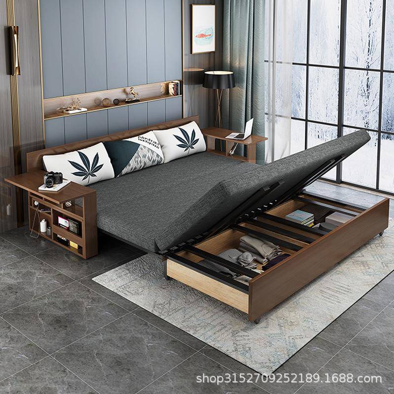 实木沙发床多功能两用客厅易小户型27可折叠简双简人约现代储物沙