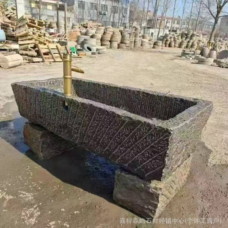 民宿户外水盆石头0225鱼缸养花石盆组合庭石器院景旧观流水摆件装