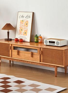 北美樱视桃电柜全实木日式简UEI约木小型客厅储物户柜黑胡桃木视