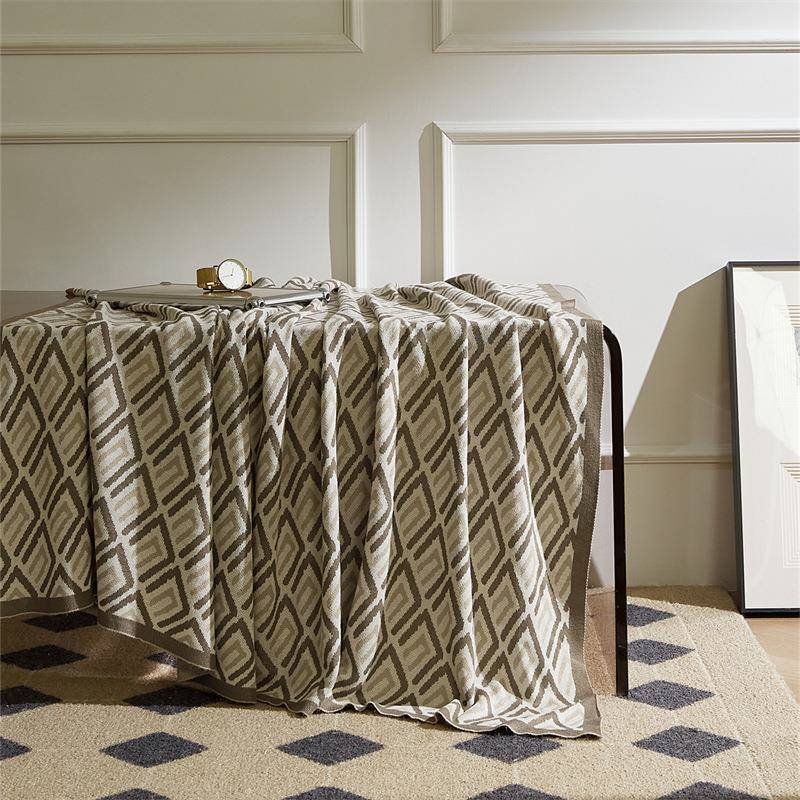 中发古风丝光棉混色毛盖毯毯几何沙尾盖毯床子办公室UPR午睡毯