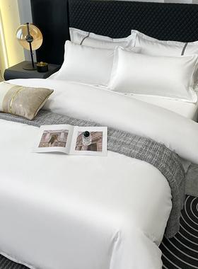 件宾馆纯白色床YOO单四件套店民宿被风子枕芯七套床笠布酒草床品