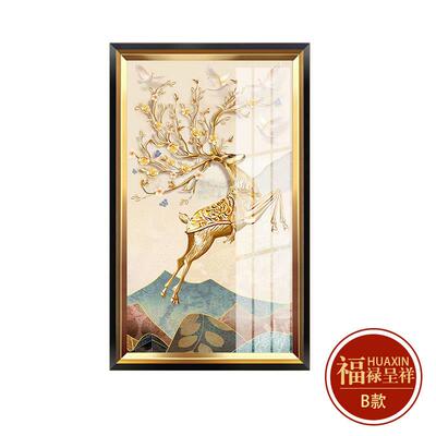 玄饰关装画欧UYX式美式入户走廊道竖版挂奢画书房大气壁画麋鹿轻