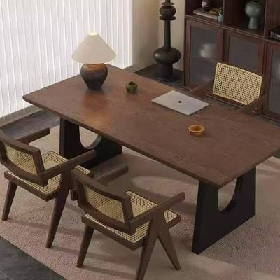 原木中古风餐桌椅长方形北美胡桃木客厅大长书桌工作台实木大板餐