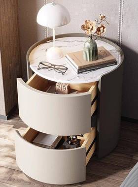 圆床头柜意式极28864简轻奢岩床边形柜板简约现实木卧室收纳储代