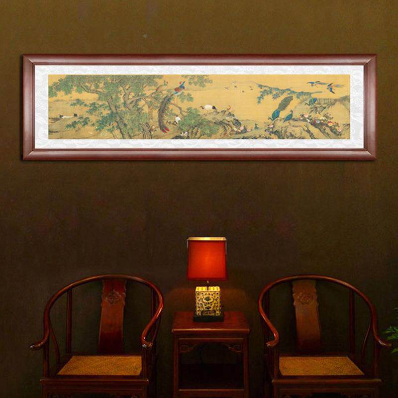 MKP百鸟朝凤挂画花鸟孔雀国画世传书画画字横幅装画饰画丝绸画卷