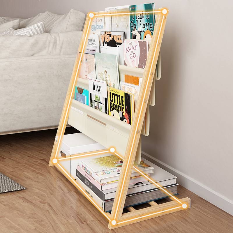 儿童书架收纳铁艺落地书柜卡通布艺简易收纳架幼儿园宝宝阅读架子