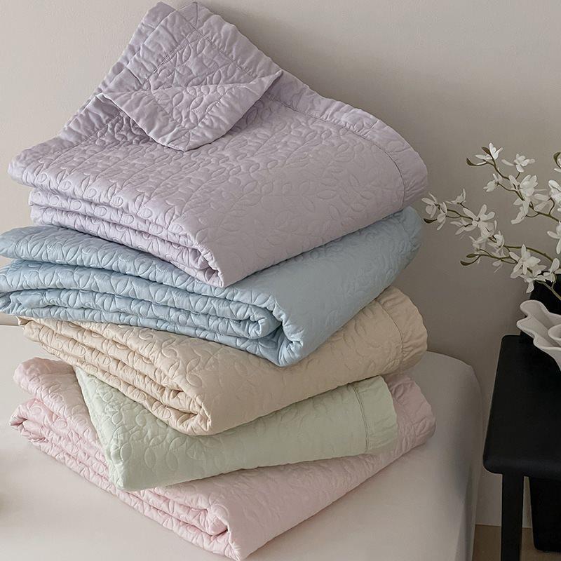 2藤05夏季新款2莱赛尔丝小CNA叶绗缝砂天洗床盖三件套夹棉床单软