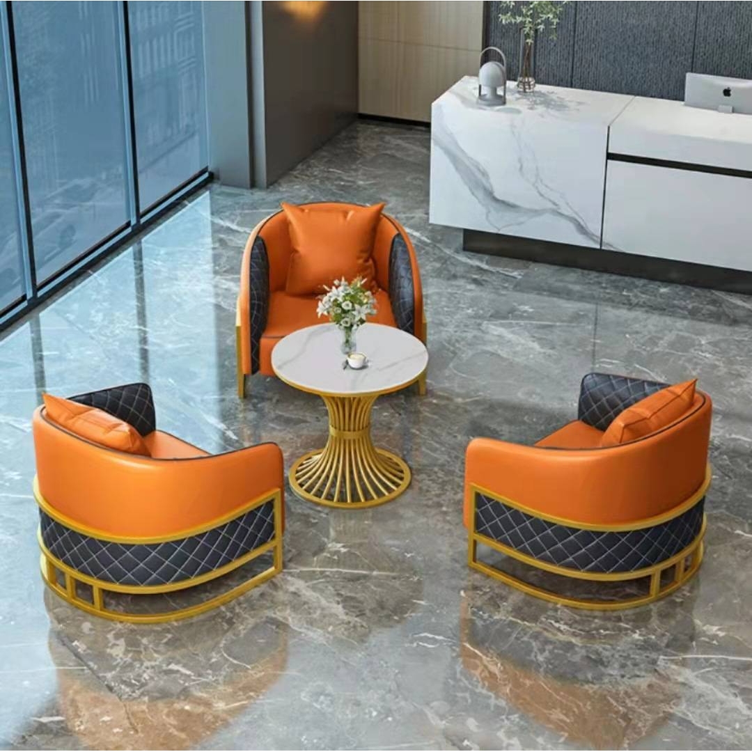 轻奢休闲酒店大堂接待售楼处洽谈桌椅办公室皮艺沙发茶几组合套装