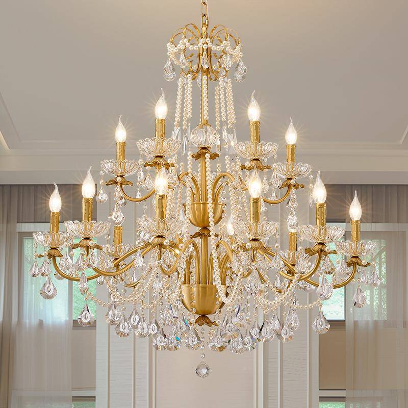 全酒铜美式客厅吊灯式大复堂轻奢挑空61123复楼梯店卧古室餐厅水