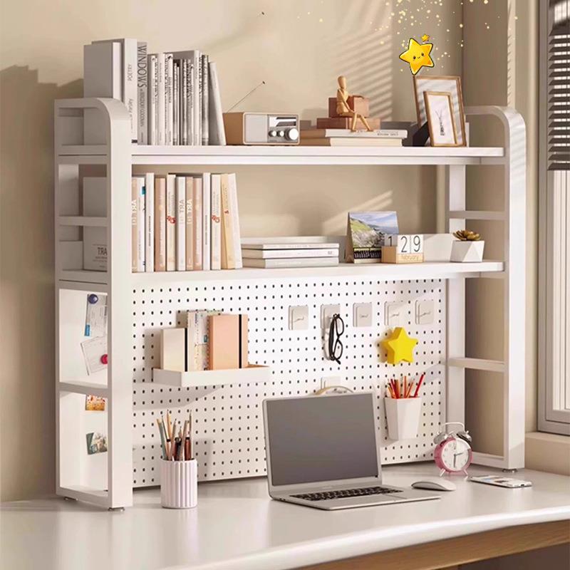 双层收纳书桌洞洞板书架书ZQR物房家用铁置架舍办公桌艺宿桌上书